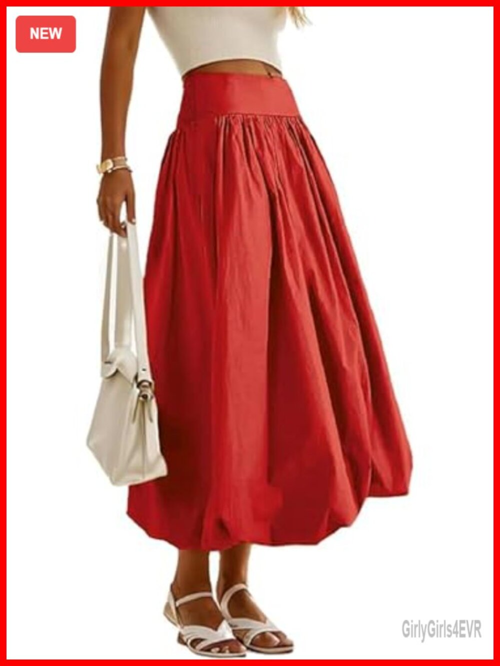 Women's Pleated Bubble Hem Maxi Skirt A-Line Flowy Ruffle Pockets
